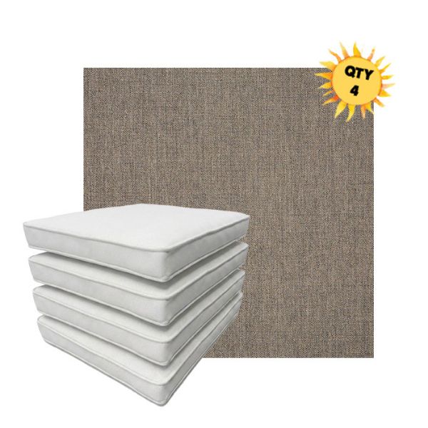 Bundle of 4 Boxed Double Piped Patio Dining Chair Cushions with Ties in Sunbrella Fabric