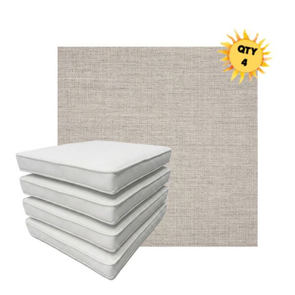 Bundle of 4 Boxed Double Piped Patio Dining Chair Cushions with Ties in Sunbrella Fabric