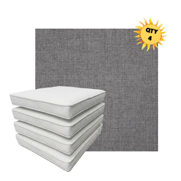 Bundle of 4 Boxed Double Piped Patio Dining Chair Cushions with Ties in Sunbrella Fabric