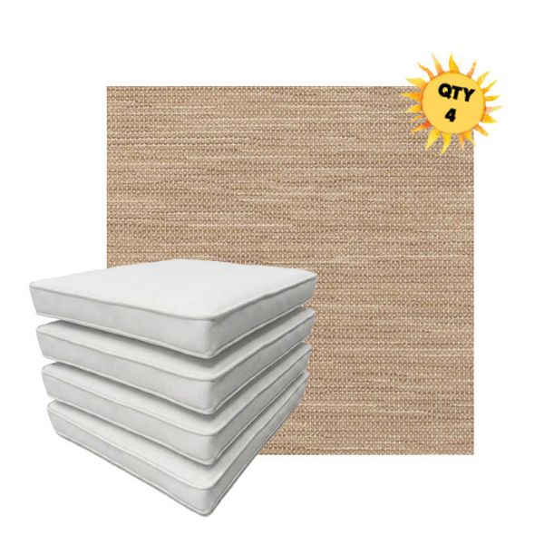 Bundle of 4 Boxed Double Piped Patio Dining Chair Cushions with Ties in Sunbrella Fabric
