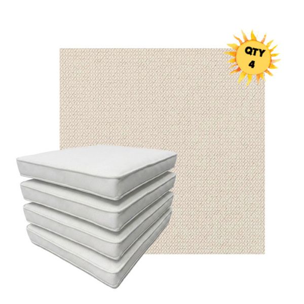 Bundle of 4 Boxed Double Piped Patio Dining Chair Cushions with Ties in Sunbrella Fabric