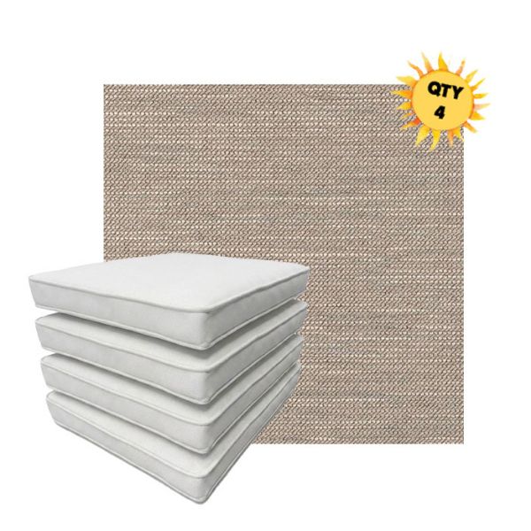 Bundle of 4 Boxed Double Piped Patio Dining Chair Cushions with Ties in Sunbrella Fabric