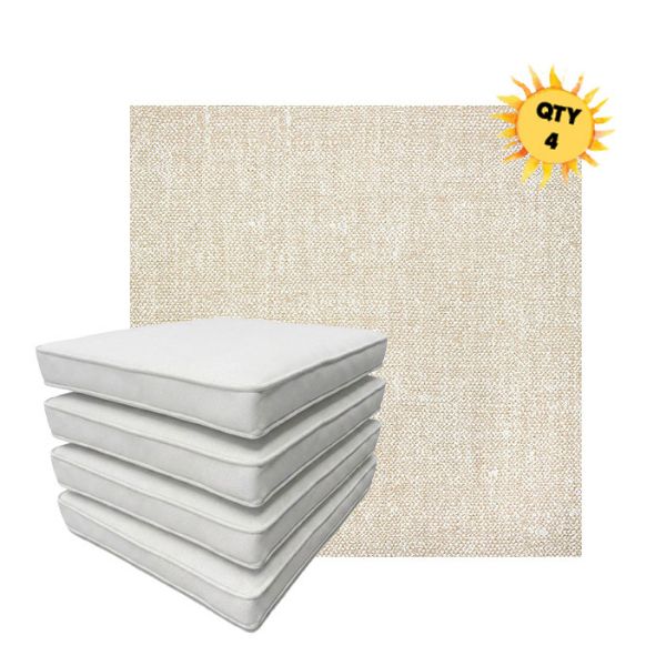 Bundle of 4 Boxed Double Piped Patio Dining Chair Cushions with Ties in Sunbrella Fabric