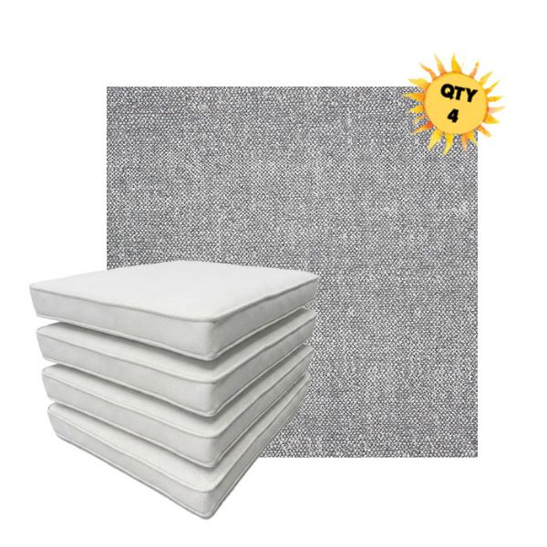 Bundle of 4 Boxed Double Piped Patio Dining Chair Cushions with Ties in Sunbrella Fabric