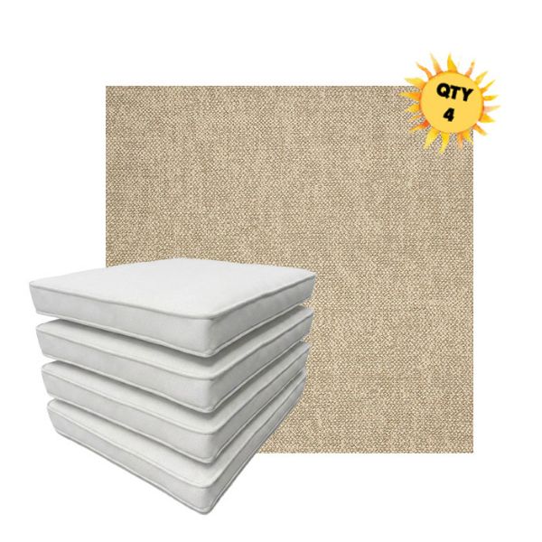 Bundle of 4 Boxed Double Piped Patio Dining Chair Cushions with Ties in Sunbrella Fabric