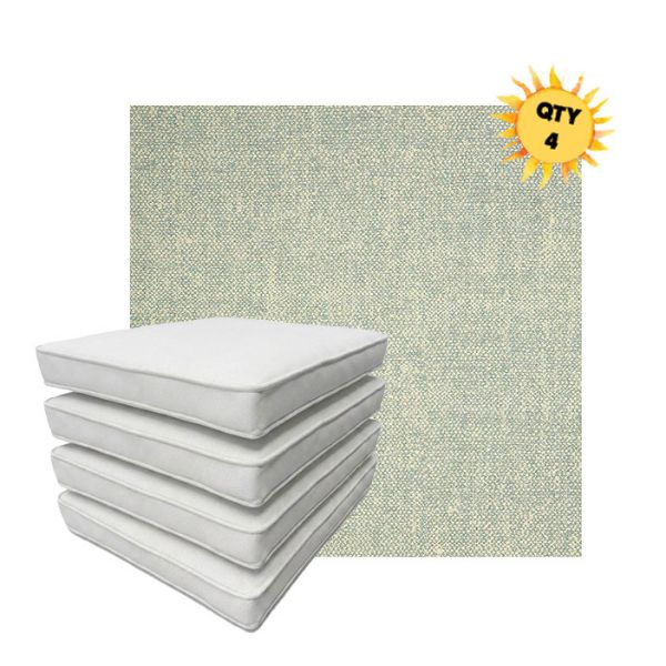 Bundle of 4 Boxed Double Piped Patio Dining Chair Cushions with Ties in Sunbrella Fabric