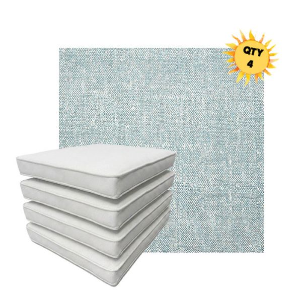 Bundle of 4 Boxed Double Piped Patio Dining Chair Cushions with Ties in Sunbrella Fabric