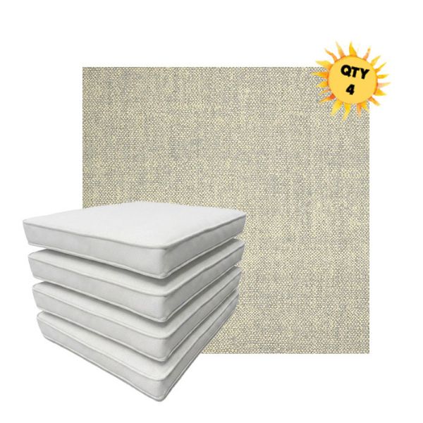 Bundle of 4 Boxed Double Piped Patio Dining Chair Cushions with Ties in Sunbrella Fabric