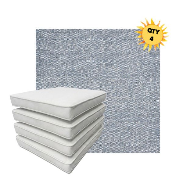 Bundle of 4 Boxed Double Piped Patio Dining Chair Cushions with Ties in Sunbrella Fabric