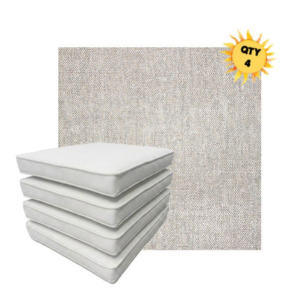 Bundle of 4 Boxed Double Piped Patio Dining Chair Cushions with Ties in Sunbrella Fabric