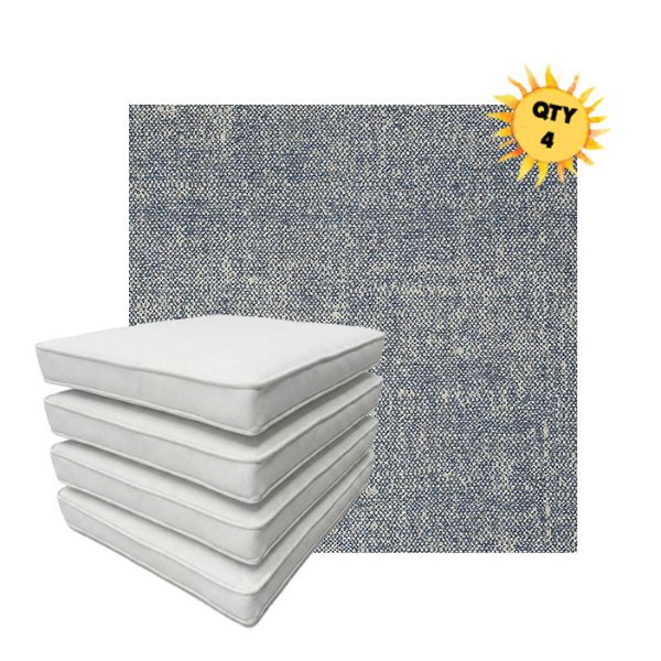 Bundle of 4 Boxed Double Piped Patio Dining Chair Cushions with Ties in Sunbrella Fabric