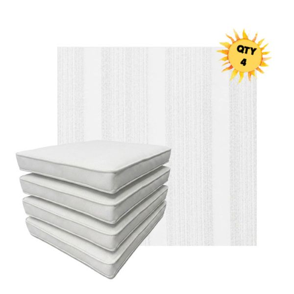 Bundle of 4 Boxed Double Piped Patio Dining Chair Cushions with Ties in Sunbrella Fabric