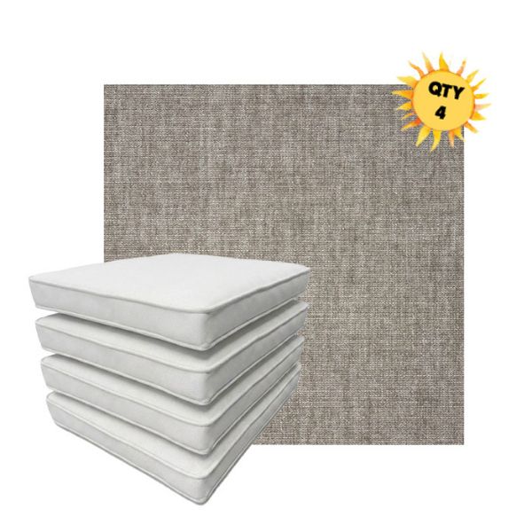 Bundle of 4 Boxed Double Piped Patio Dining Chair Cushions with Ties in Sunbrella Fabric