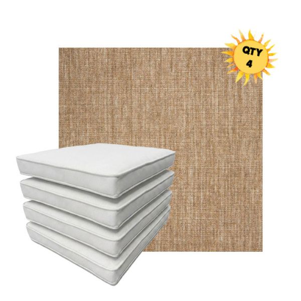 Bundle of 4 Boxed Double Piped Patio Dining Chair Cushions with Ties in Sunbrella Fabric