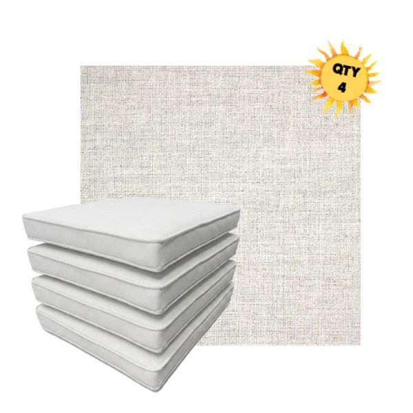 Bundle of 4 Boxed Double Piped Patio Dining Chair Cushions with Ties in Sunbrella Fabric