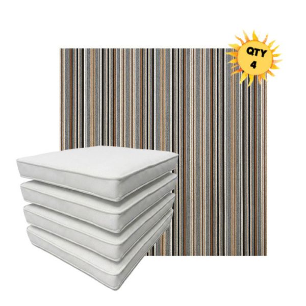 Bundle of 4 Boxed Double Piped Patio Dining Chair Cushions with Ties in Sunbrella Fabric
