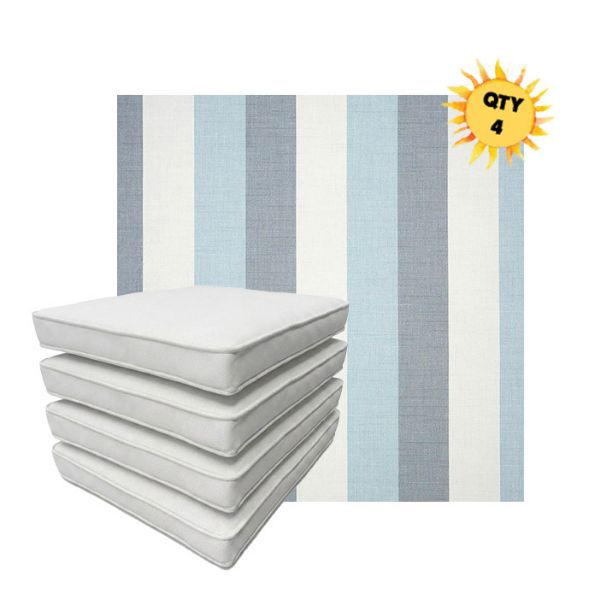 Bundle of 4 Boxed Double Piped Patio Dining Chair Cushions with Ties in Sunbrella Fabric