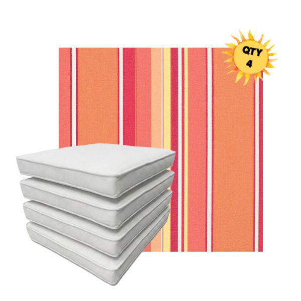 Bundle of 4 Boxed Double Piped Patio Dining Chair Cushions with Ties in Sunbrella Fabric