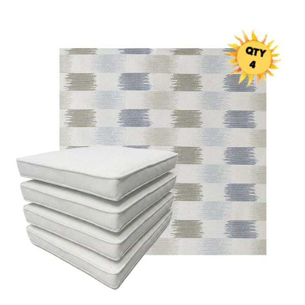 Bundle of 4 Boxed Double Piped Patio Dining Chair Cushions with Ties in Sunbrella Fabric