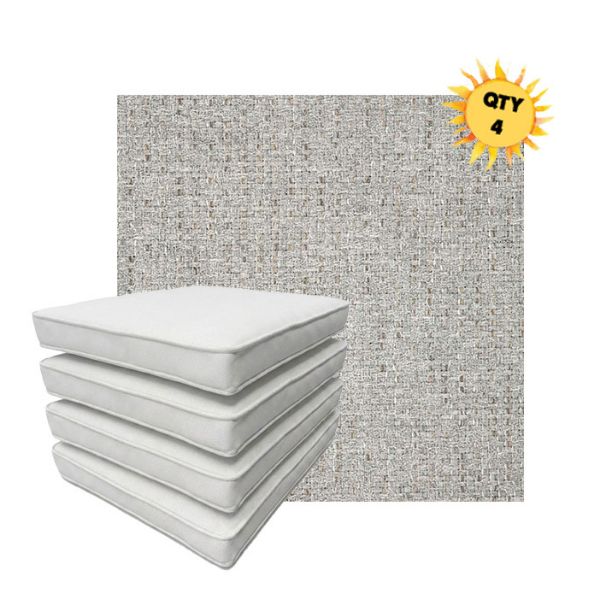 Bundle of 4 Boxed Double Piped Patio Dining Chair Cushions with Ties in Sunbrella Fabric