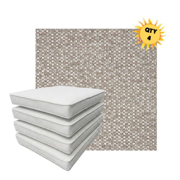 Bundle of 4 Boxed Double Piped Patio Dining Chair Cushions with Ties in Sunbrella Fabric