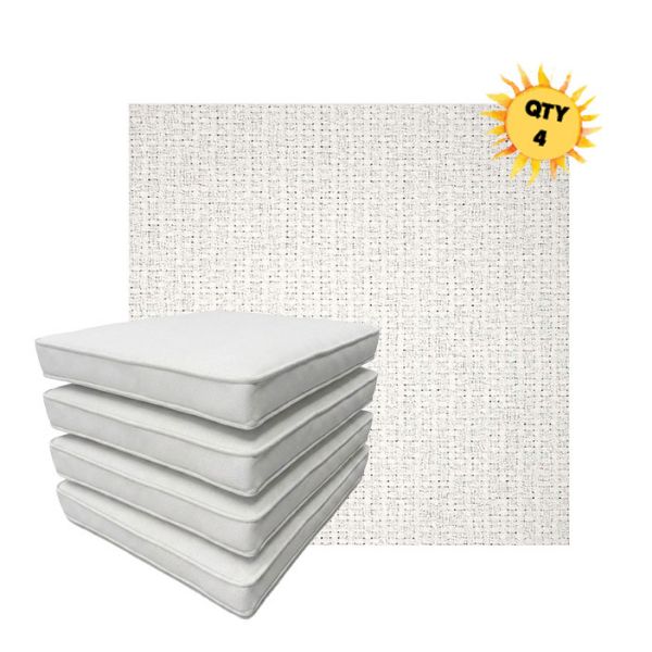 Bundle of 4 Boxed Double Piped Patio Dining Chair Cushions with Ties in Sunbrella Fabric