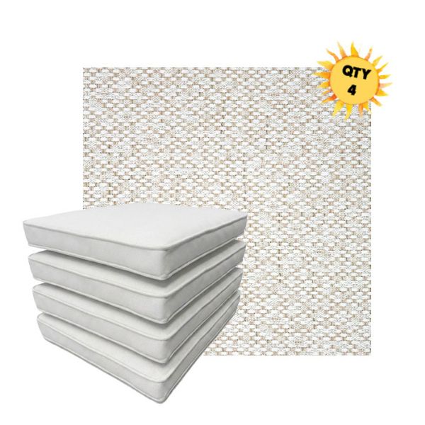 Bundle of 4 Boxed Double Piped Patio Dining Chair Cushions with Ties in Sunbrella Fabric