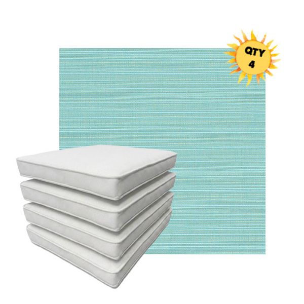 Bundle of 4 Boxed Double Piped Patio Dining Chair Cushions with Ties in Sunbrella Fabric