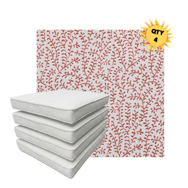 Bundle of 4 Boxed Double Piped Patio Dining Chair Cushions with Ties in Sunbrella Fabric