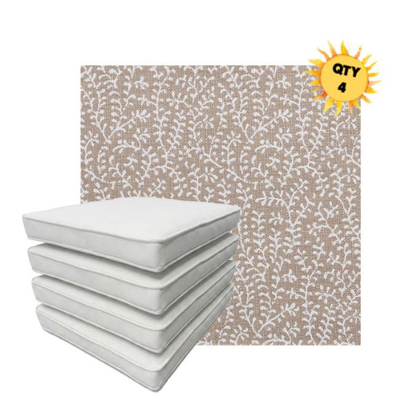 Bundle of 4 Boxed Double Piped Patio Dining Chair Cushions with Ties in Sunbrella Fabric