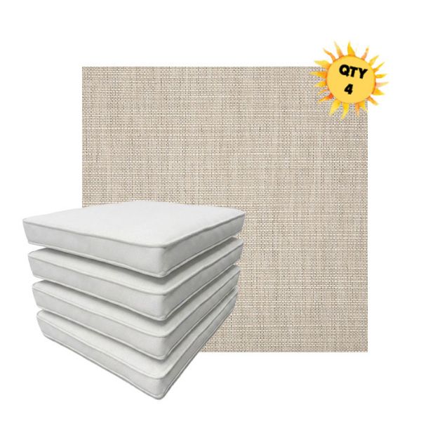 Bundle of 4 Boxed Double Piped Patio Dining Chair Cushions with Ties in Sunbrella Fabric