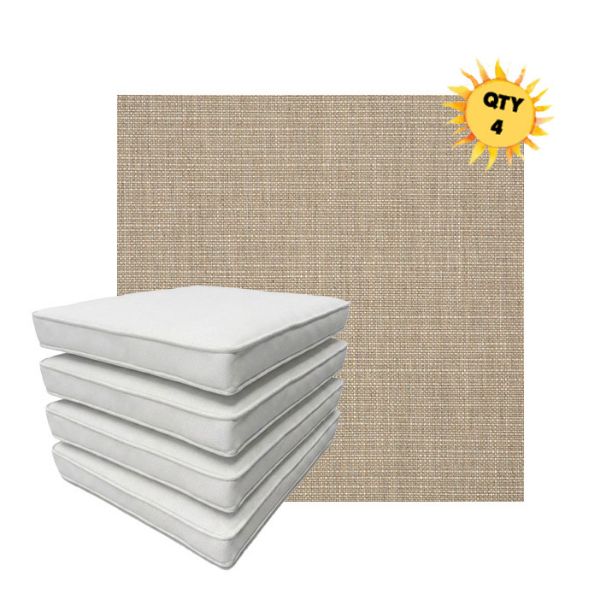 Bundle of 4 Boxed Double Piped Patio Dining Chair Cushions with Ties in Sunbrella Fabric