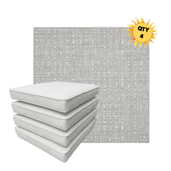 Bundle of 4 Boxed Double Piped Patio Dining Chair Cushions with Ties in Sunbrella Fabric