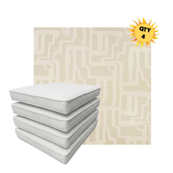 Bundle of 4 Boxed Double Piped Patio Dining Chair Cushions with Ties in Sunbrella Fabric