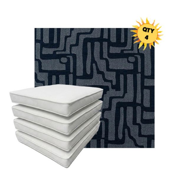 Bundle of 4 Boxed Double Piped Patio Dining Chair Cushions with Ties in Sunbrella Fabric