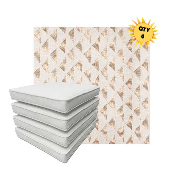 Bundle of 4 Boxed Double Piped Patio Dining Chair Cushions with Ties in Sunbrella Fabric