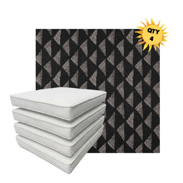 Bundle of 4 Boxed Double Piped Patio Dining Chair Cushions with Ties in Sunbrella Fabric