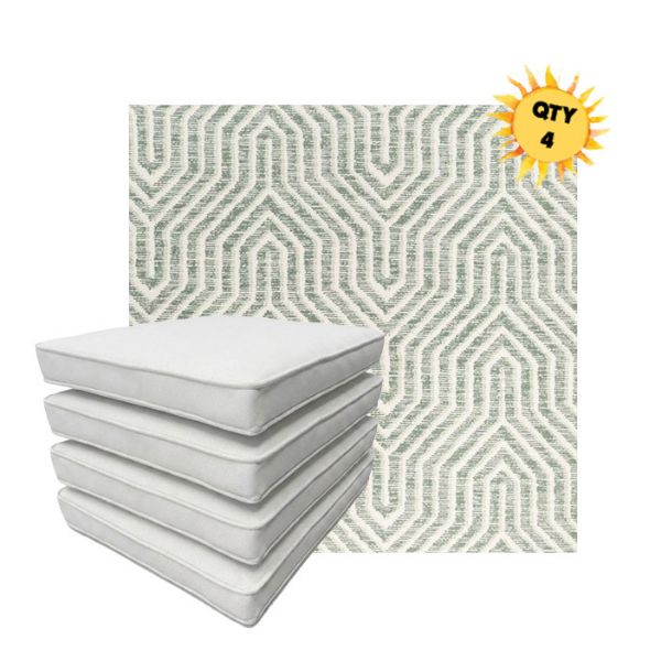 Bundle of 4 Boxed Double Piped Patio Dining Chair Cushions with Ties in Sunbrella Fabric