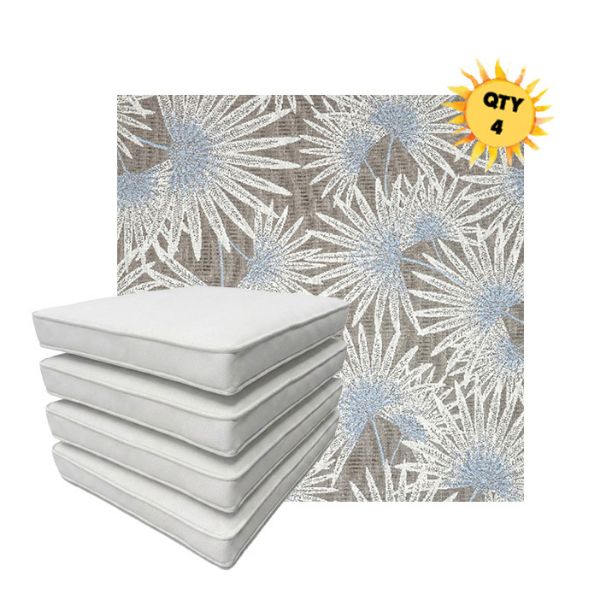 Bundle of 4 Boxed Double Piped Patio Dining Chair Cushions with Ties in Sunbrella Fabric