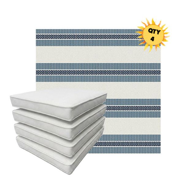 Bundle of 4 Boxed Double Piped Patio Dining Chair Cushions with Ties in Sunbrella Fabric