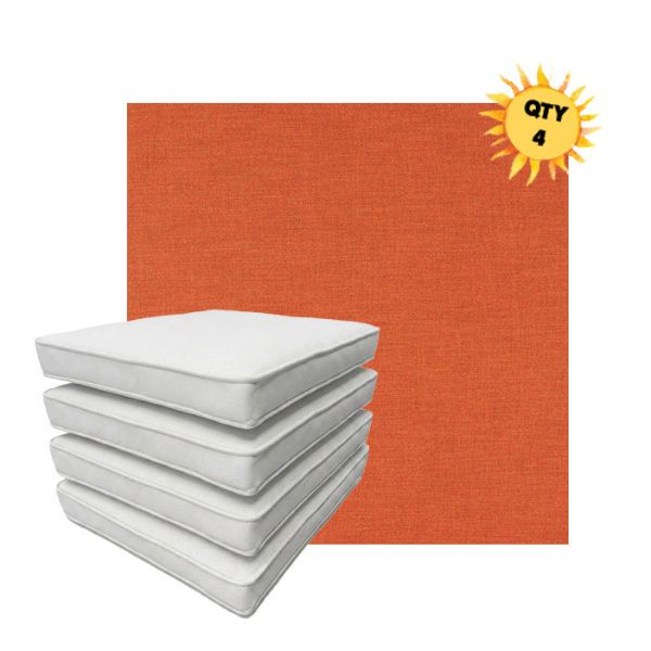 Bundle of 4 Boxed Double Piped Patio Dining Chair Cushions with Ties in Sunbrella Fabric