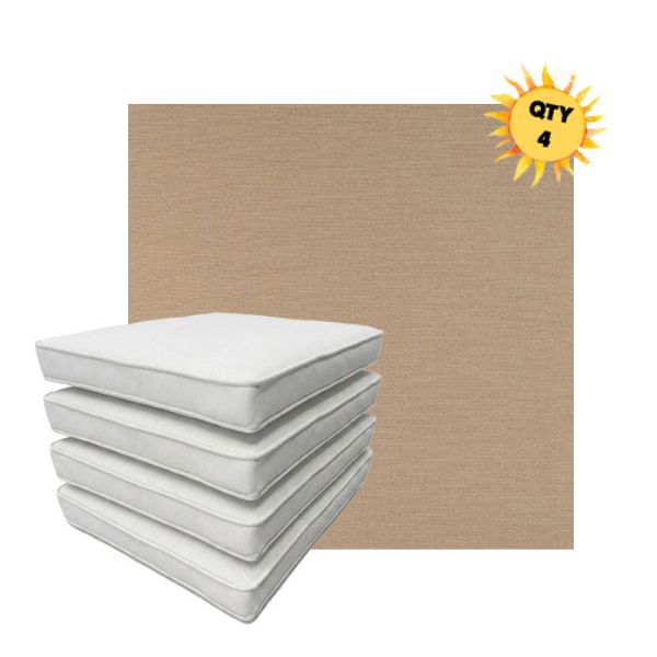 Bundle of 4 Boxed Double Piped Patio Dining Chair Cushions with Ties in Sunbrella Fabric