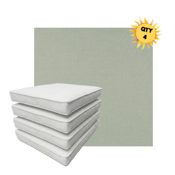 Bundle of 4 Boxed Double Piped Patio Dining Chair Cushions with Ties in Sunbrella Fabric