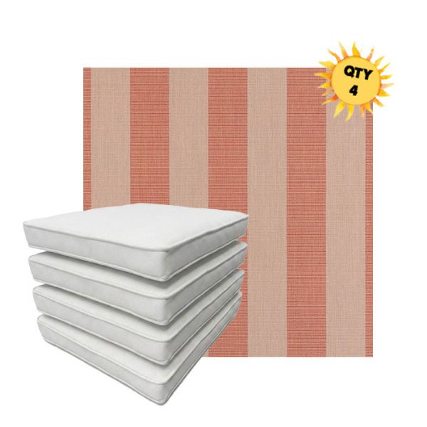 Bundle of 4 Boxed Double Piped Patio Dining Chair Cushions with Ties in Sunbrella Fabric