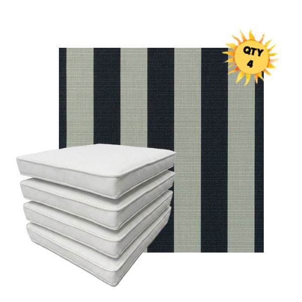 Bundle of 4 Boxed Double Piped Patio Dining Chair Cushions with Ties in Sunbrella Fabric