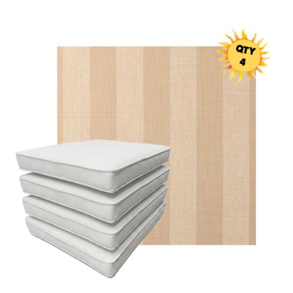 Bundle of 4 Boxed Double Piped Patio Dining Chair Cushions with Ties in Sunbrella Fabric