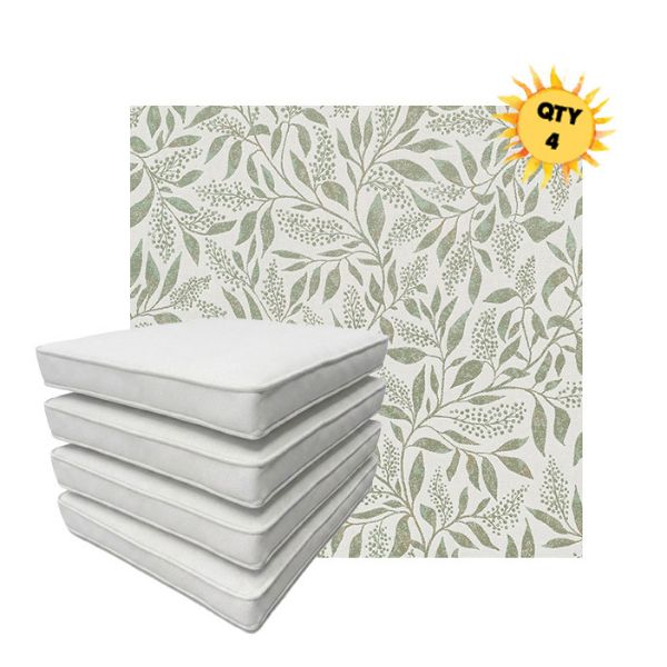 Bundle of 4 Boxed Double Piped Patio Dining Chair Cushions with Ties in Sunbrella Fabric