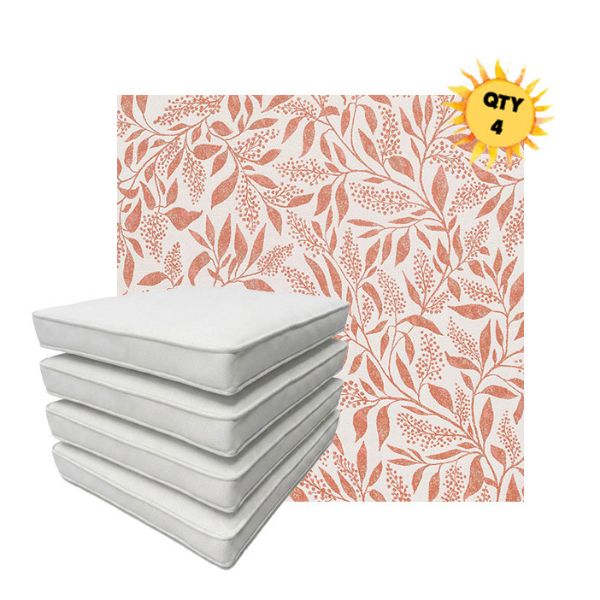 Bundle of 4 Boxed Double Piped Patio Dining Chair Cushions with Ties in Sunbrella Fabric