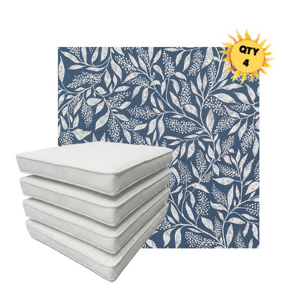 Bundle of 4 Boxed Double Piped Patio Dining Chair Cushions with Ties in Sunbrella Fabric