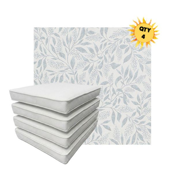 Bundle of 4 Boxed Double Piped Patio Dining Chair Cushions with Ties in Sunbrella Fabric